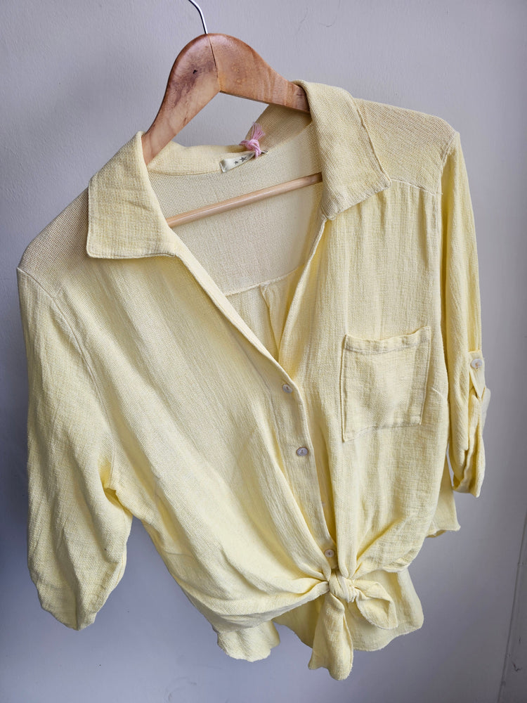 Brooke linen blend tie up blouse in lemon