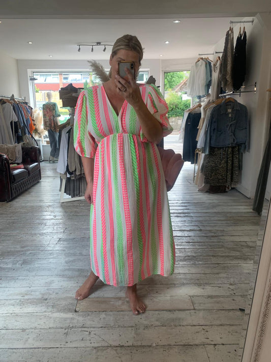Cleo neon stripe cotton maxi dress