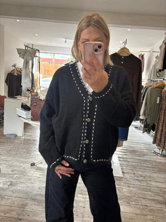 Gabrielle contrast stitch detail cardigan in black