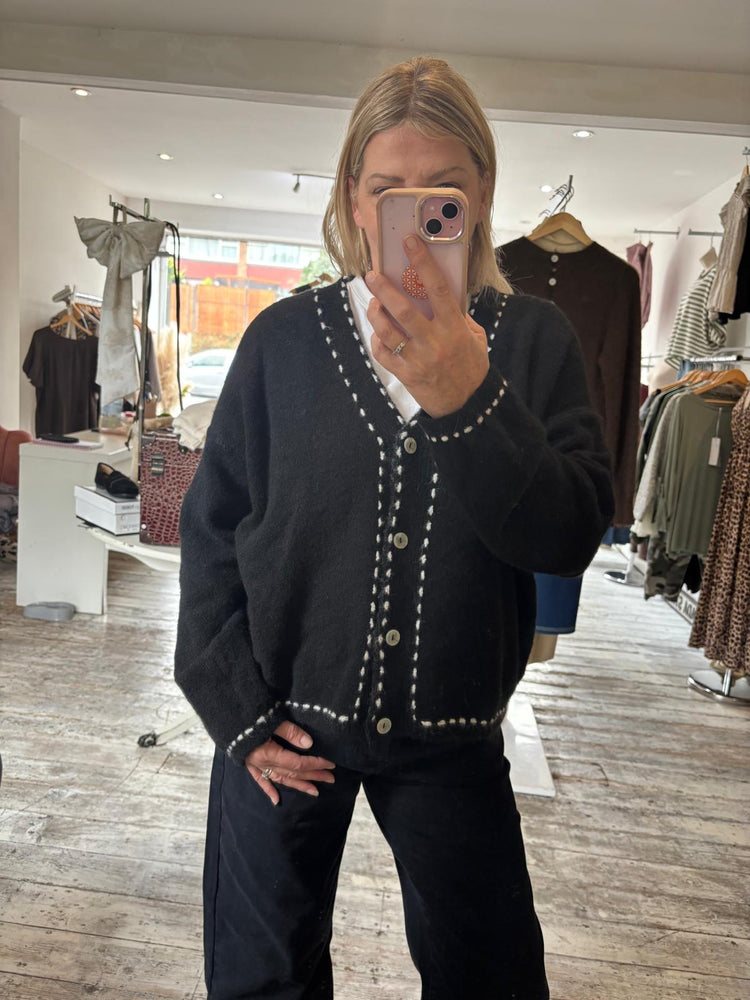 Gabrielle contrast stitch detail cardigan in black