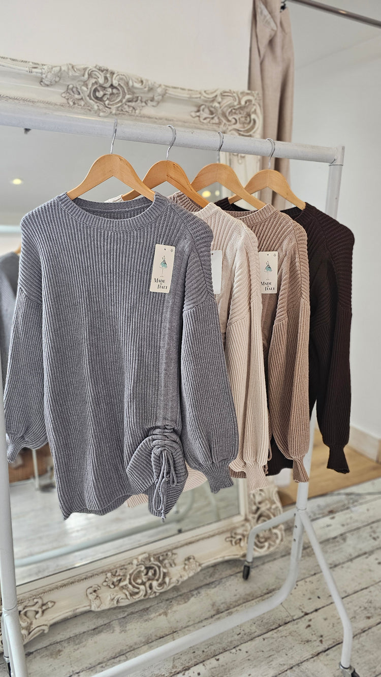 Phoebe side tie knit jumper in  beige