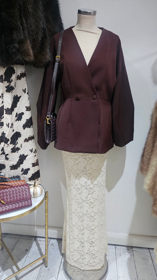 Vivienne Collarless Double Button Blazer in Wine