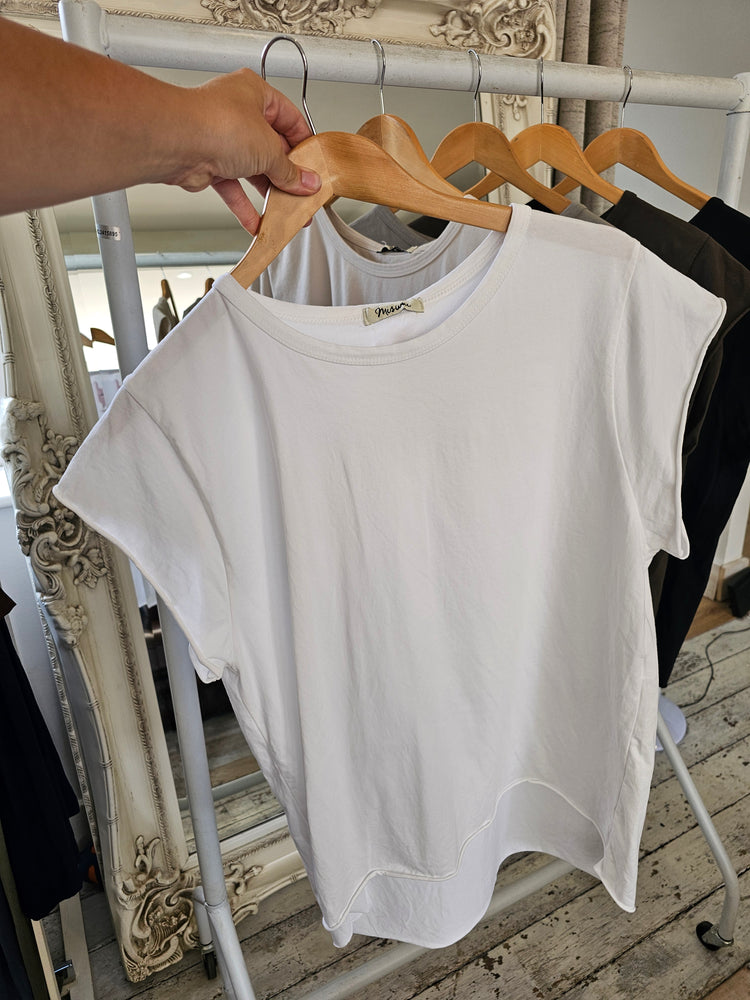 STELLA CAP SLEEVE ROLLED EDGE TOP IN WHITE