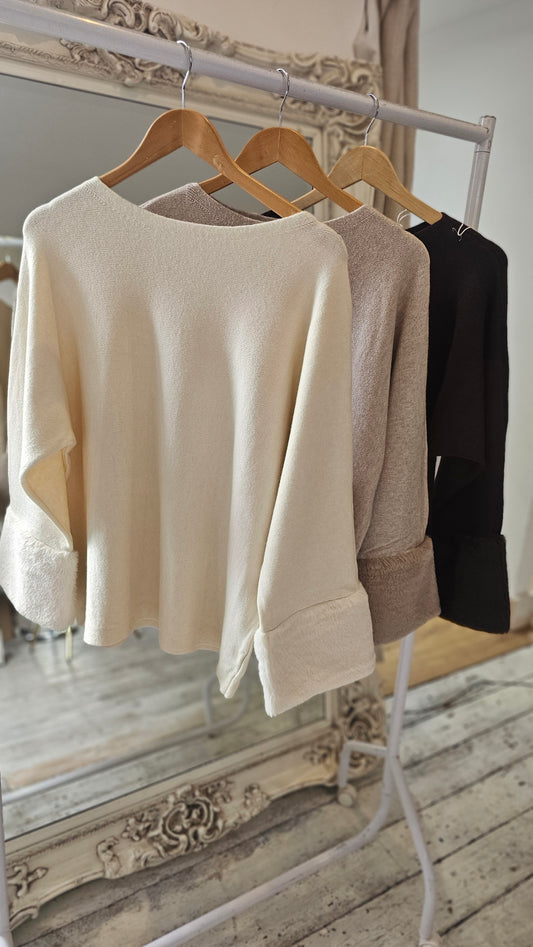 Daphne Faux Fur Sleeve Jumper in Cream