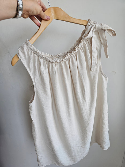 Florence cotton tie shoulder top in beige