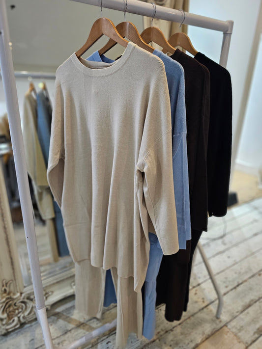 Tabitha round neck two piece set in beige