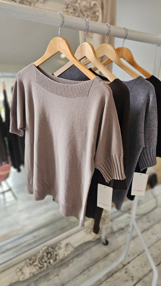Taylor round neck light knit jumper in mocha