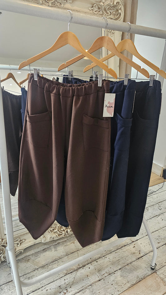 Brandy Two Pocket Soft Barrel trousers in chocolate