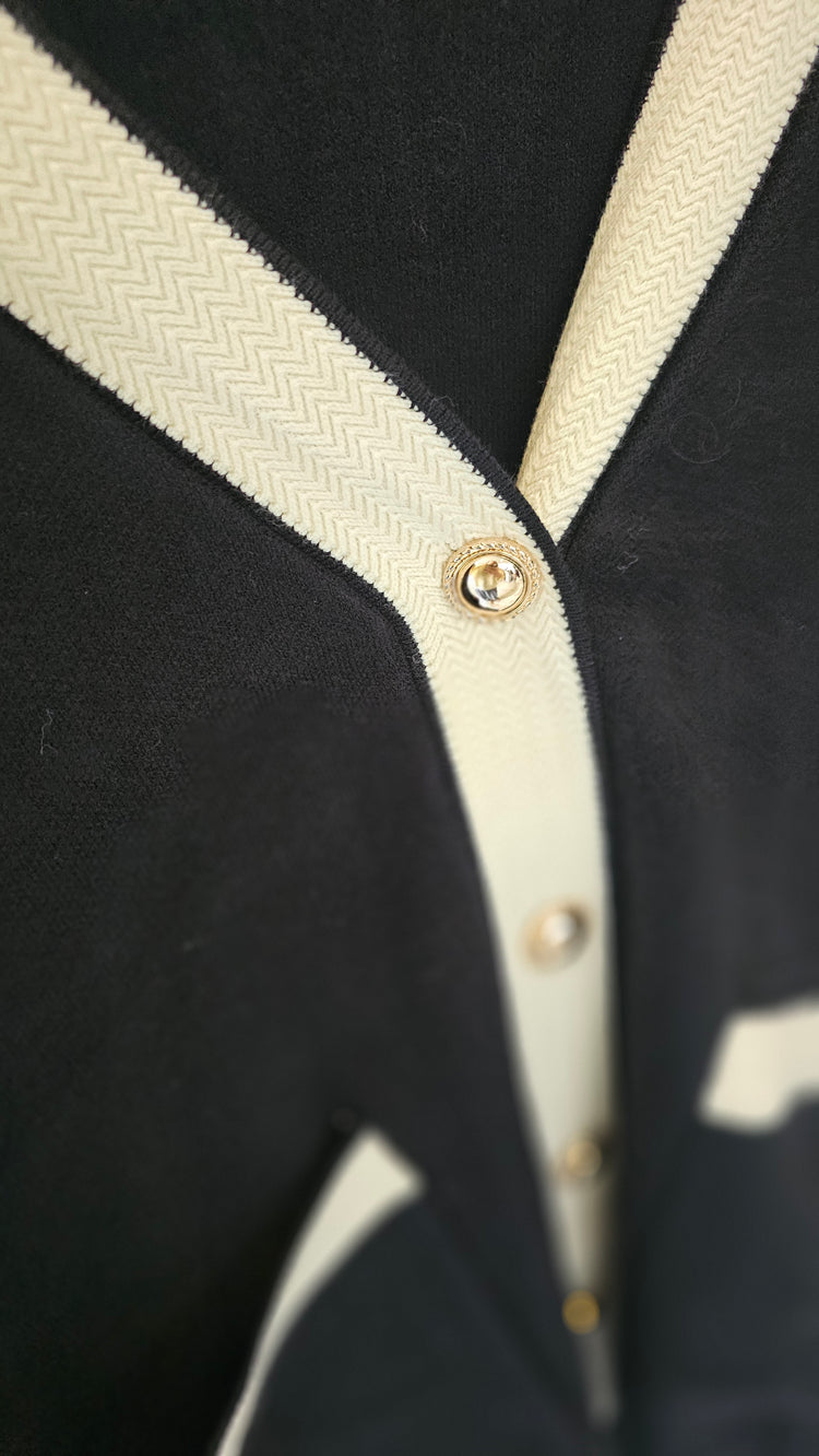 GABRIELLE CONTRAST GOLD BUTTON CARDIGAN IN BLACK