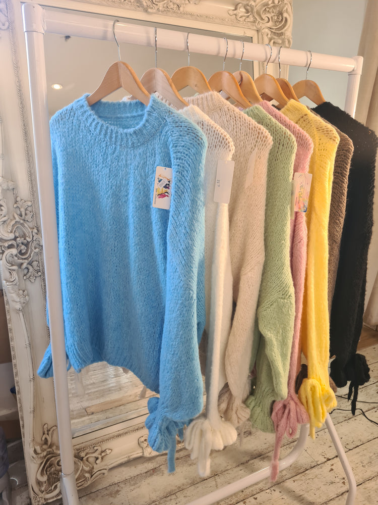 Posie Tie sleeve detail knit in Blue