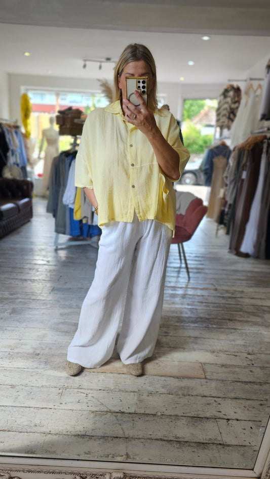WILLOW HALF SLEEVE LINEN BLEND SHIRT IN LEMON