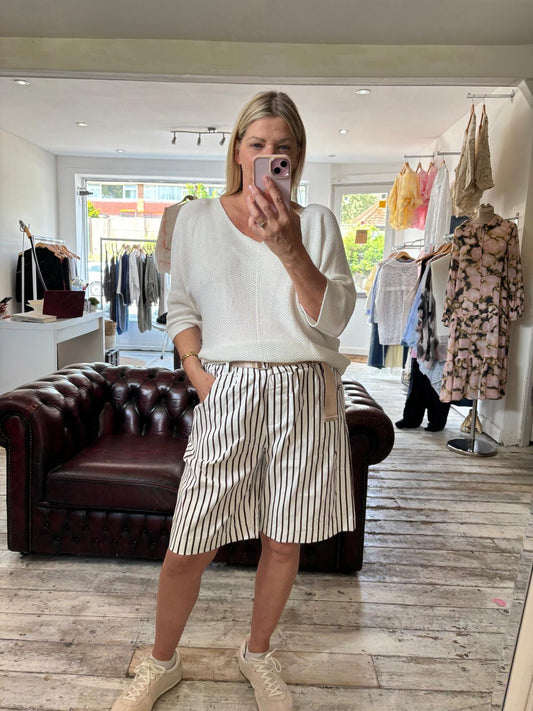 Stretchy stripe chocolate bermuda shorts