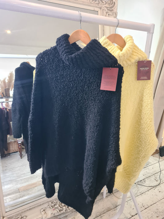 Frankie High Low Roll Neck Jumper in black