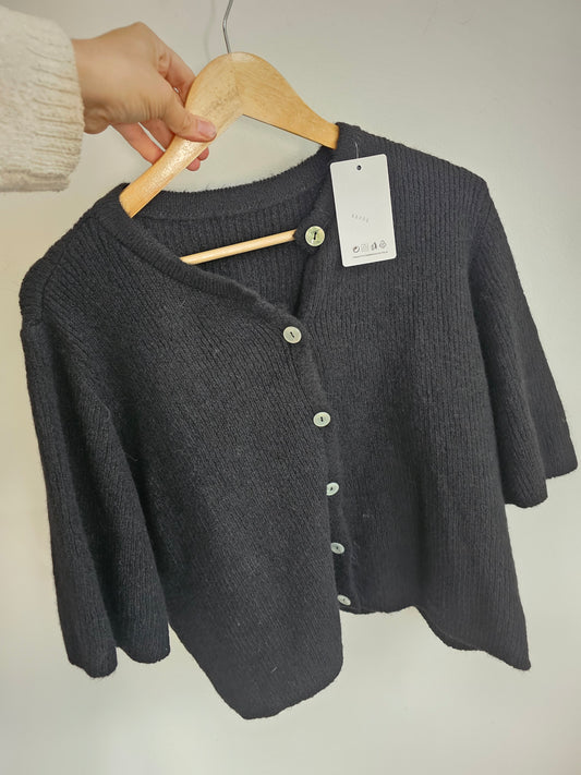 Nadia ribbed half sleeve cardigan in black