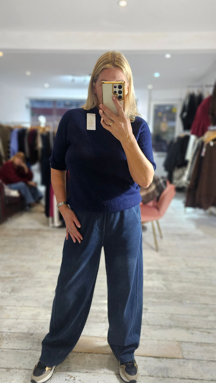 Betsy crew neck half sleeve soft knit jumper in navy