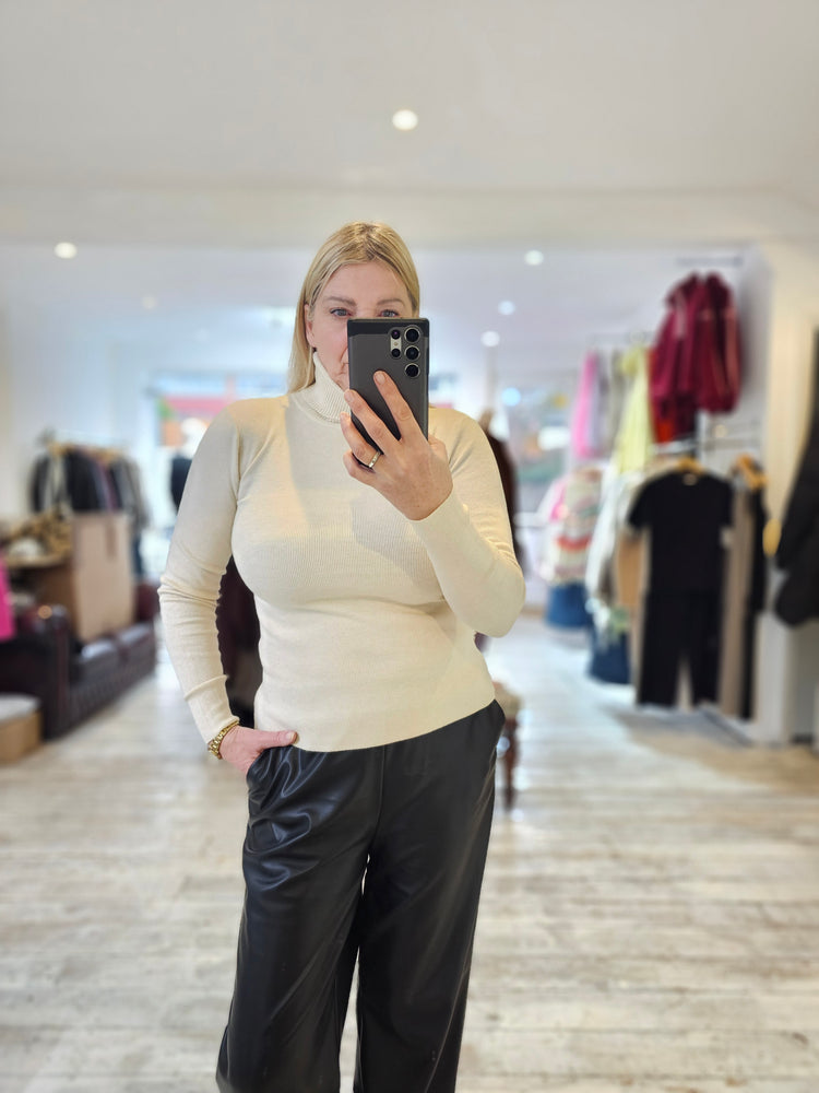 Phoebe roll neck long sleeve top in beige