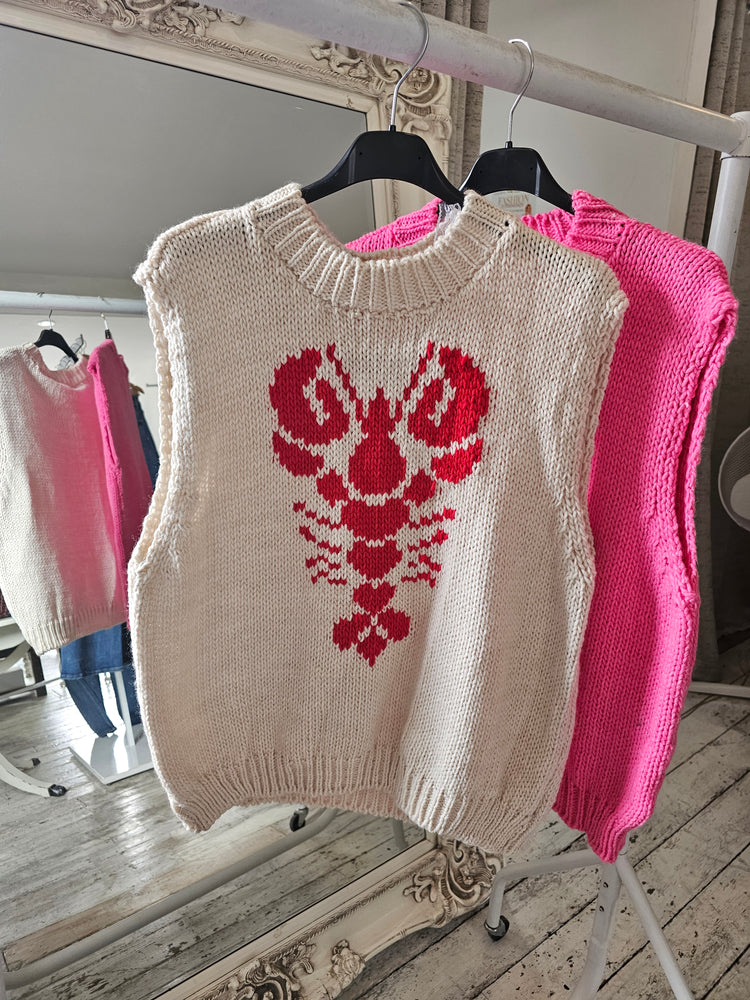 Lobster detail sleeveless knit in beige