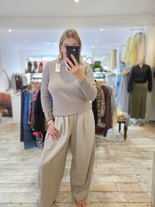 Macy elasticated waist balloon trousers in greige