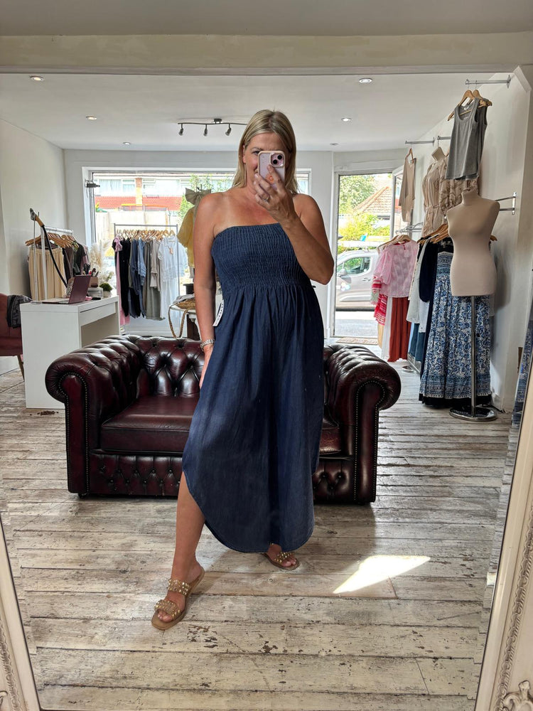 Faith shirred bardot Denim Jumpsuit