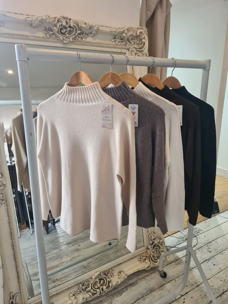 Isabelle RIBBED HIGHNECK PLAIN JUMPER IN beige