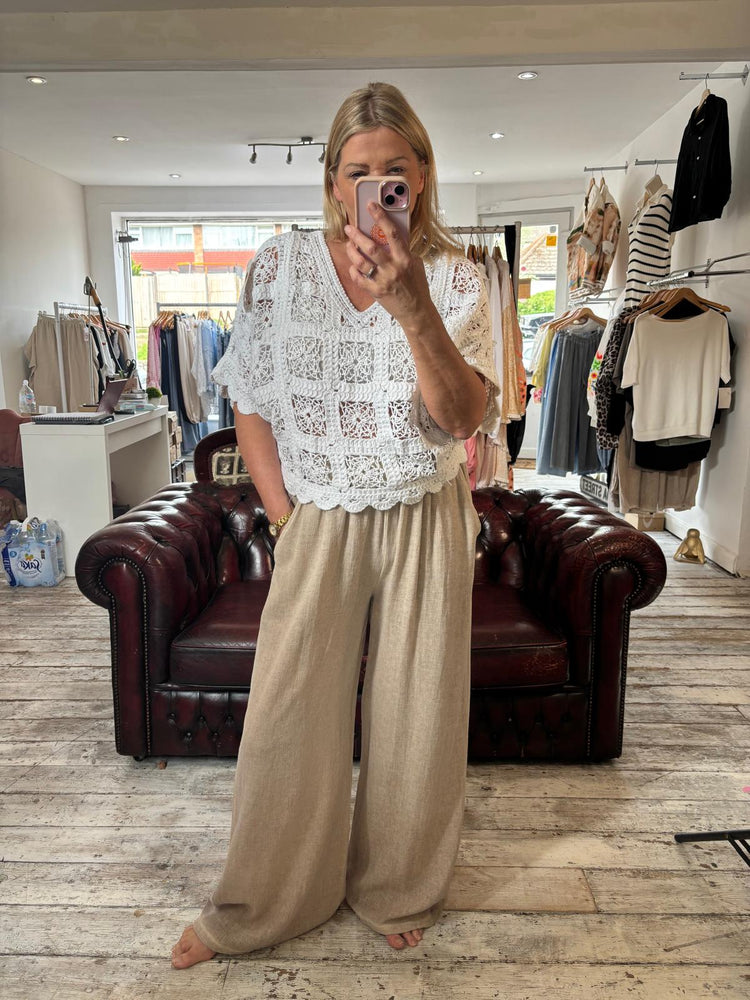 Sienna V-Neck Crochet Top in white