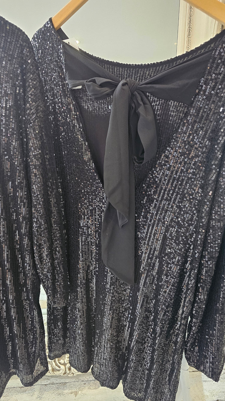 Mariah Bow Back Sequin Dress in black