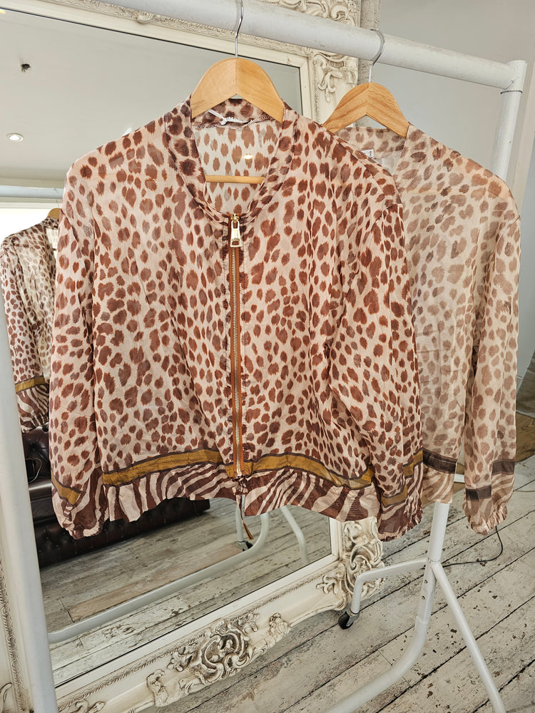 Fern Leopard Print Bomber Jacket in rust