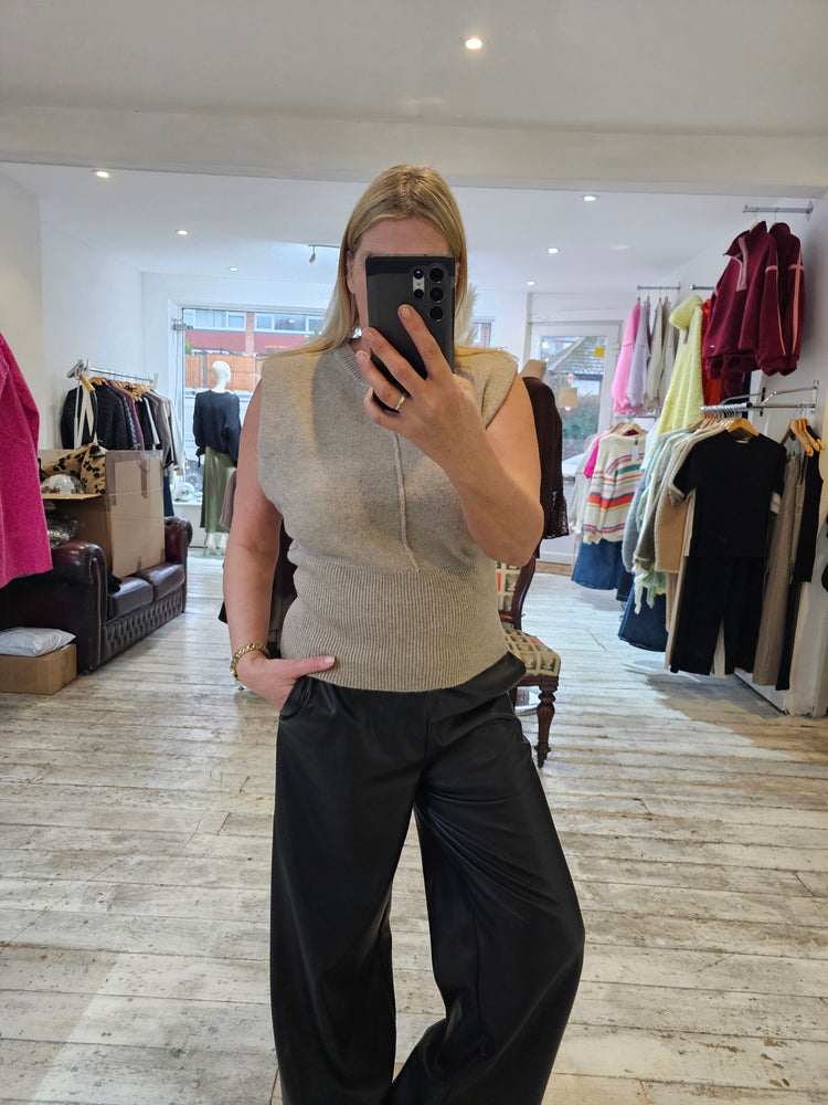 Pandora Structured Sleeveless ribbed knit top in oatmeal