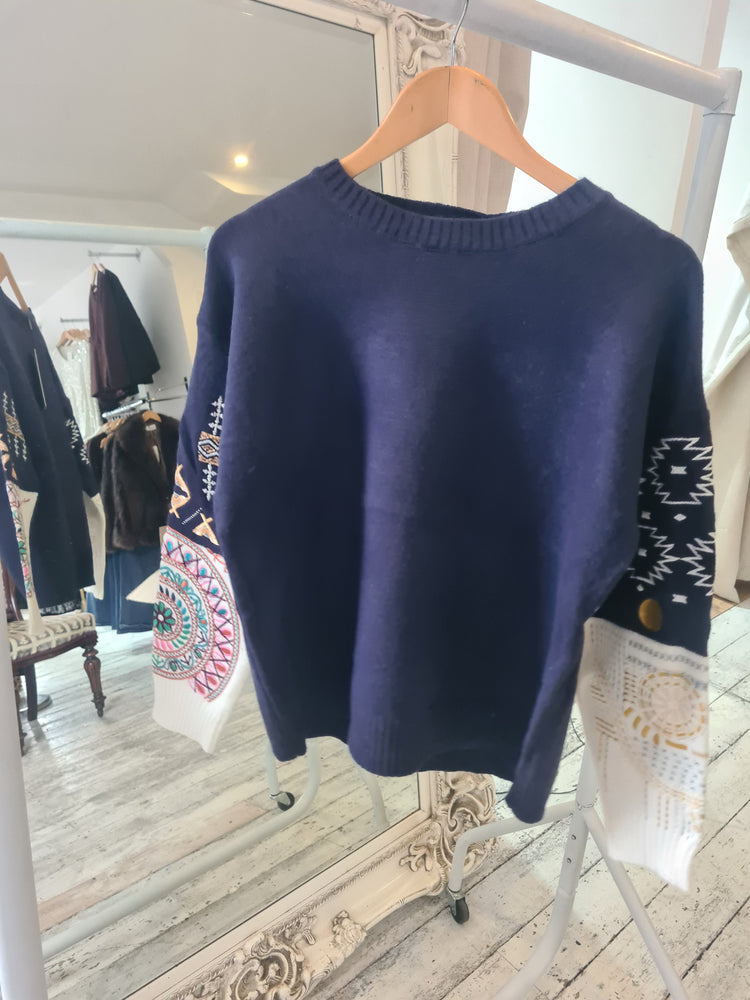 Alice EMBROIDERED SLEEVE JUMPER IN NAVY