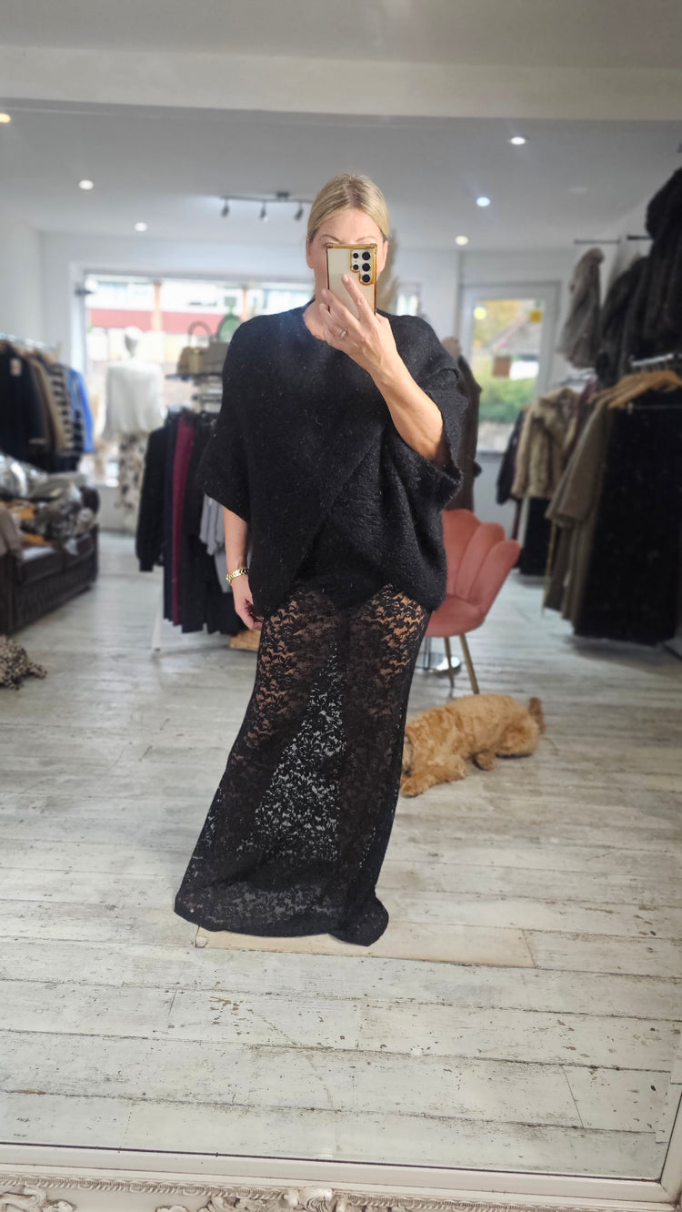 Bella knitted crossover jumper in black