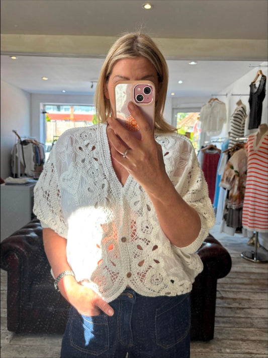 Billie ANGLAISE CROCHET BUTTON THROUGH CARDIGAN