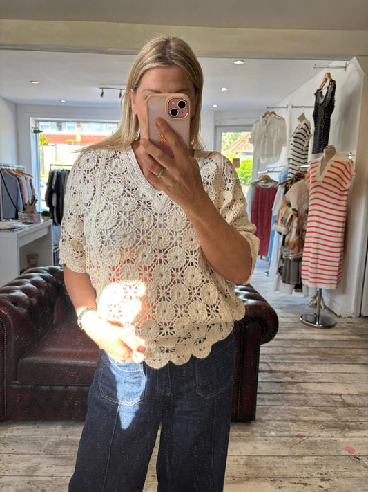 V Neck Crochet top in beige