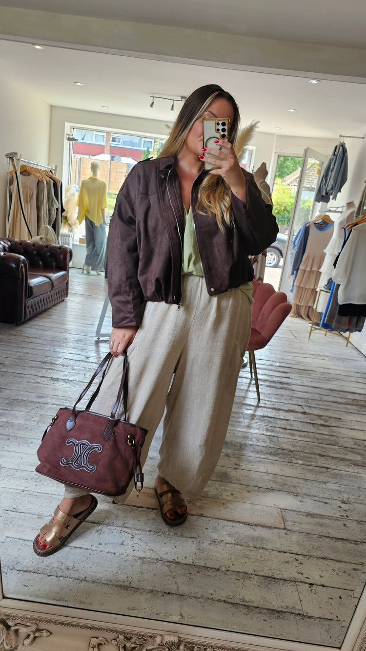 Brooke Suede effect oversized bomber jacket in espresso