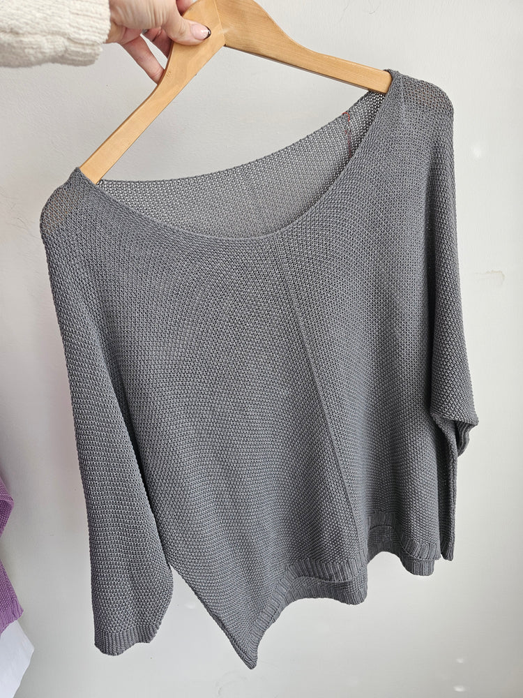 TABITHA V NECK CROCHET TOP IN Slate Grey