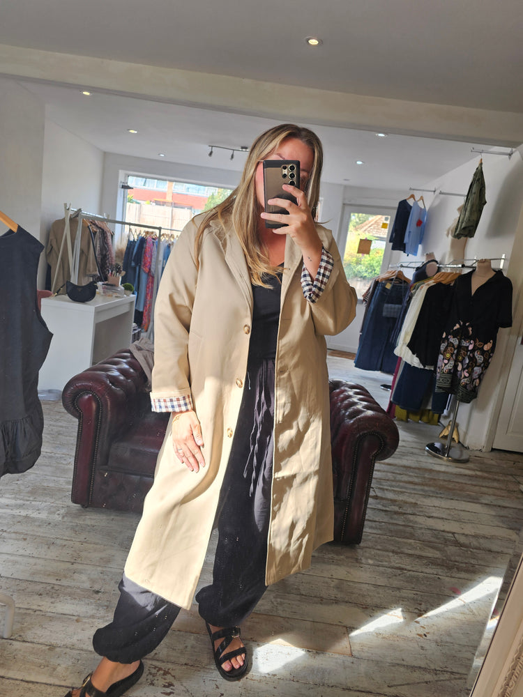 Kate Tuck Pleat Collar Trench Coat in camel