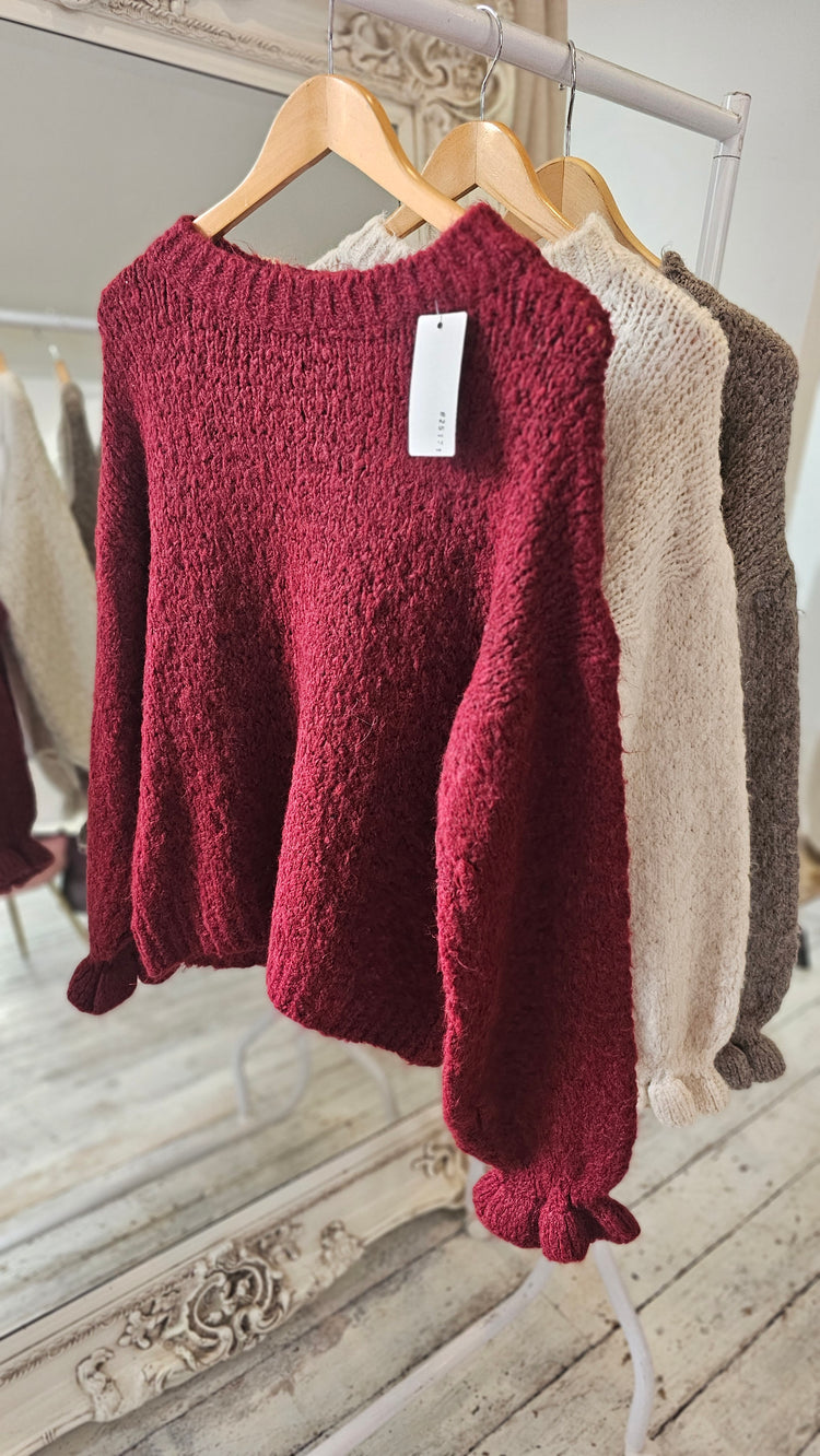 Diana Frill cuff detail jumper in Wine